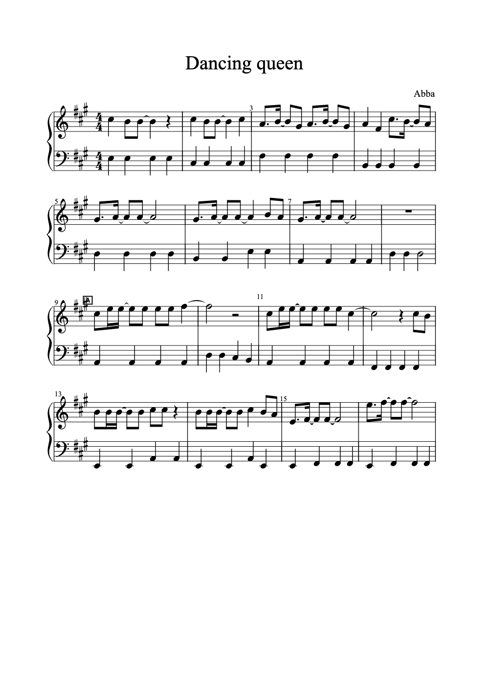 Sheet music preview for Dancing Queen
