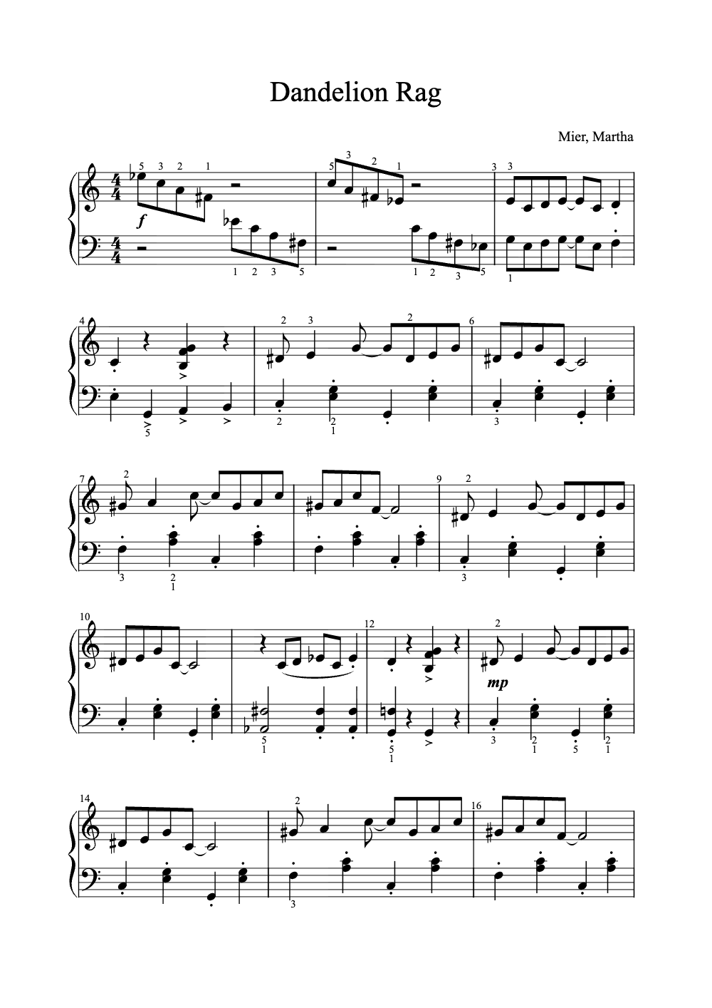 Sheet music preview for Dandelion Rag