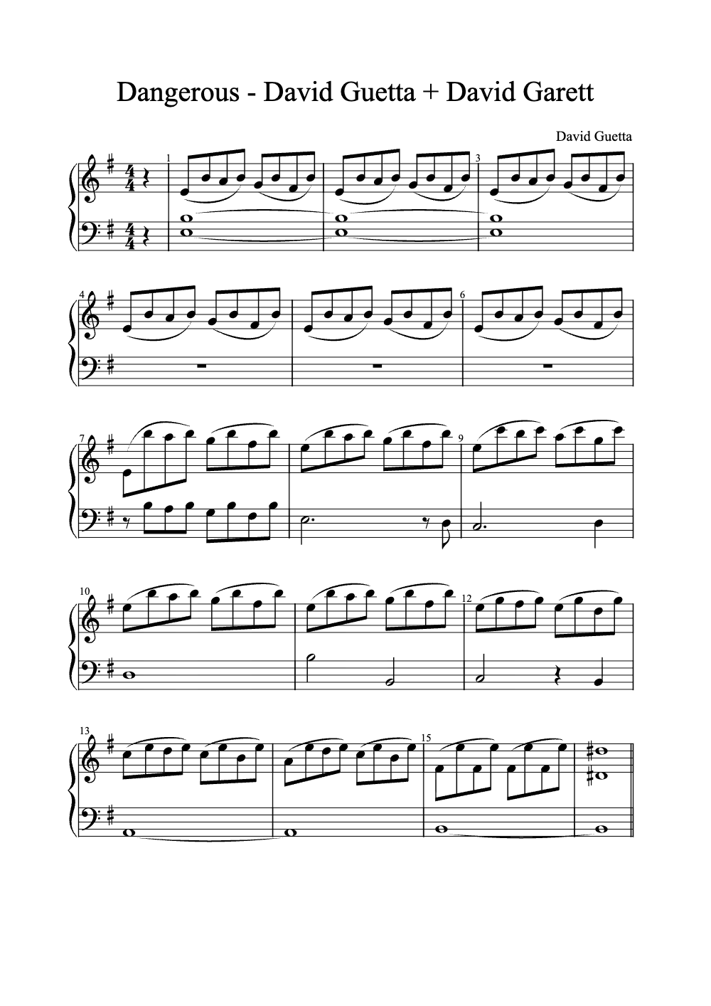 Sheet music preview for Dangerous