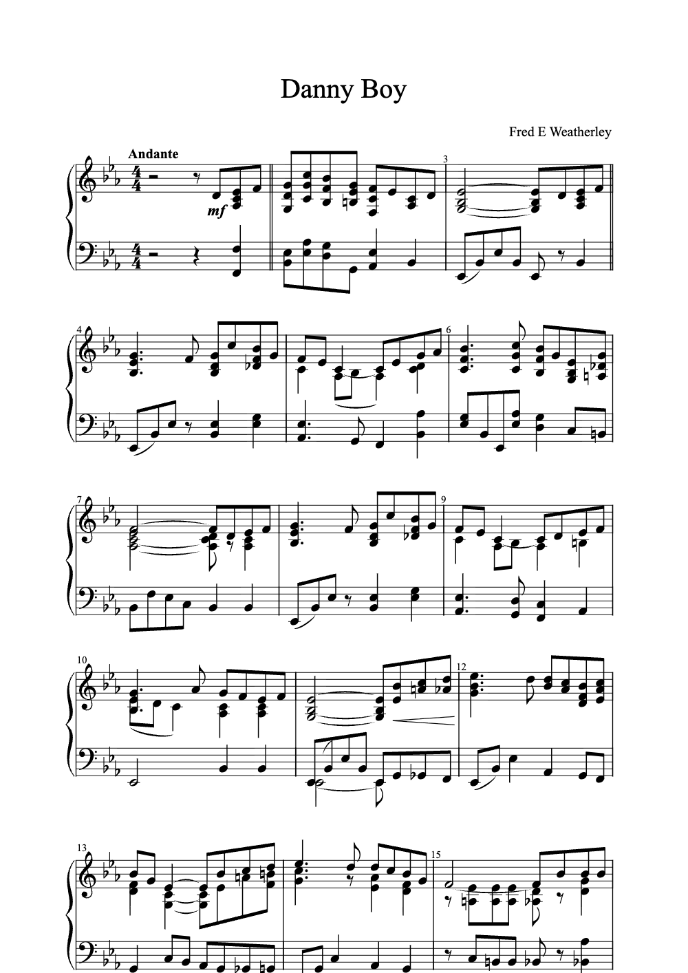 Sheet music preview for Danny Boy