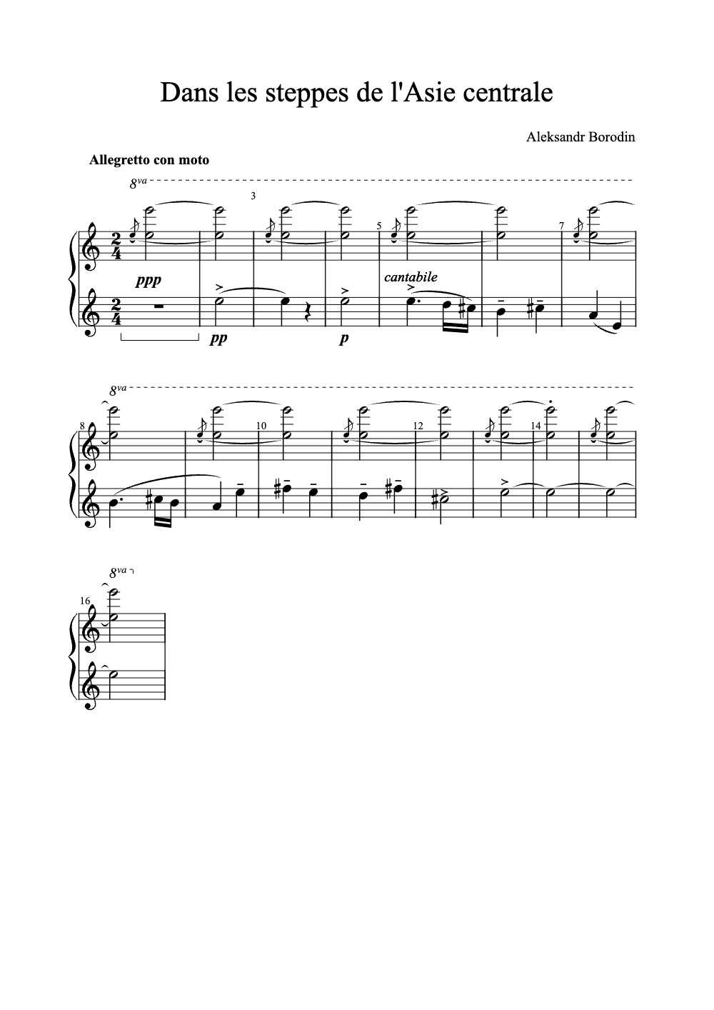 Sheet music preview for Dans Les Steppes de L'Asie Centrale