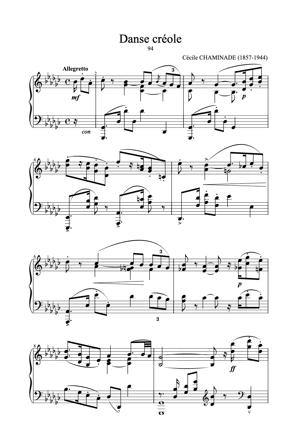 Sheet music preview for Danse Créole