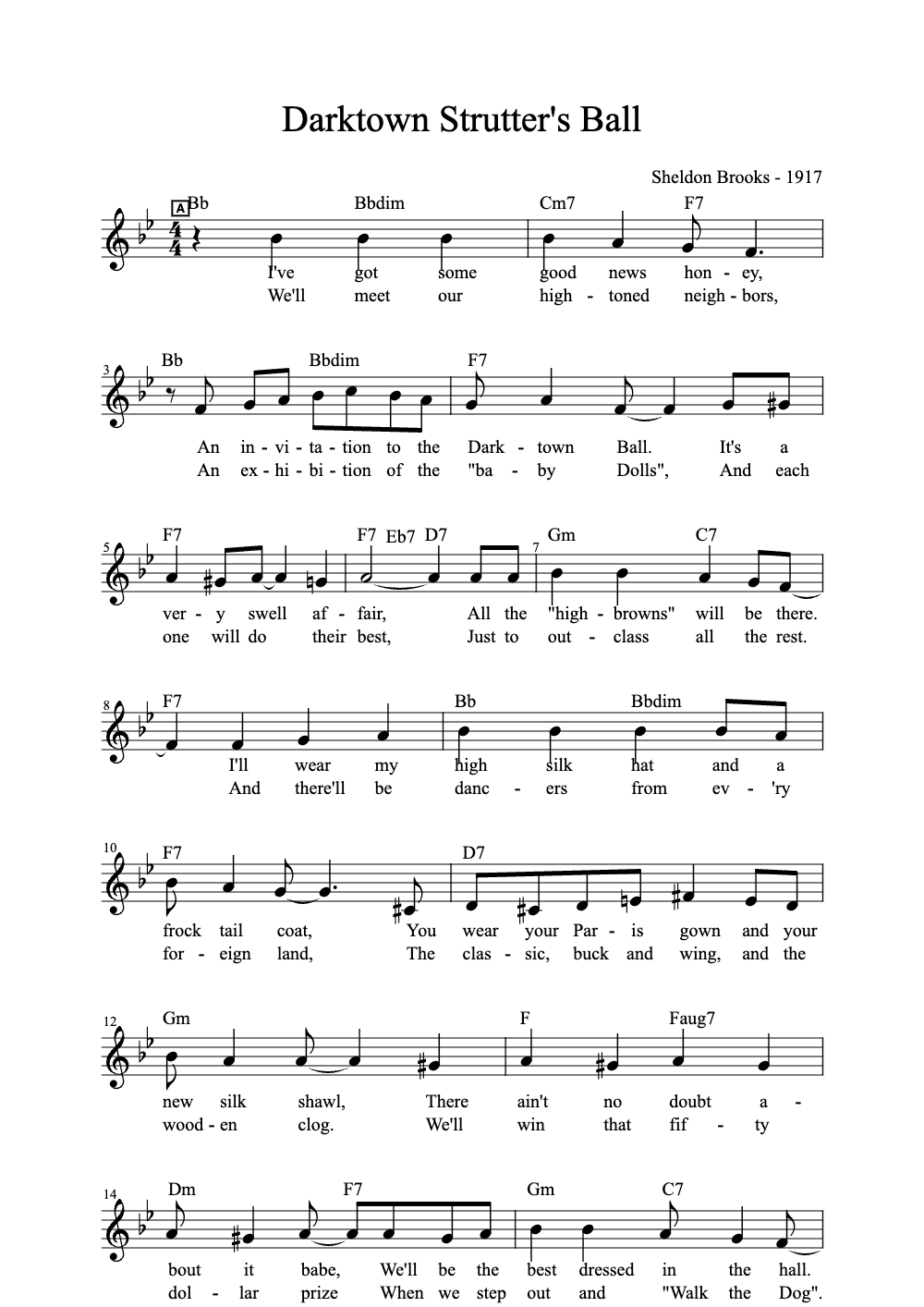 Sheet music preview for Darktown Strutter's Ball