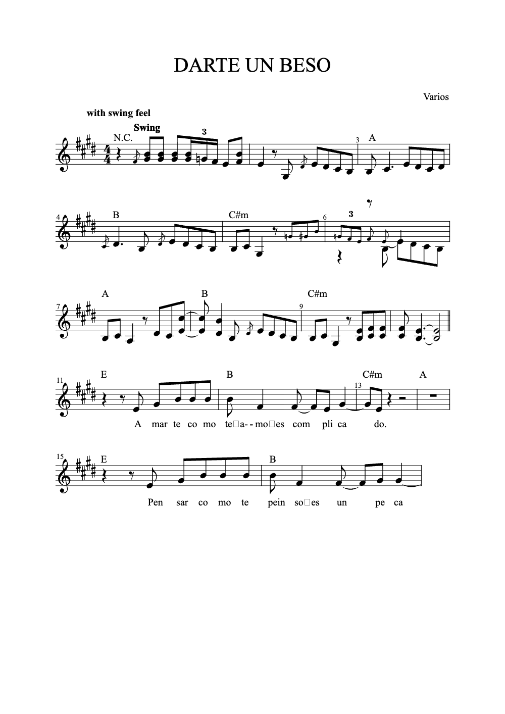 Sheet music preview for Darte un Beso