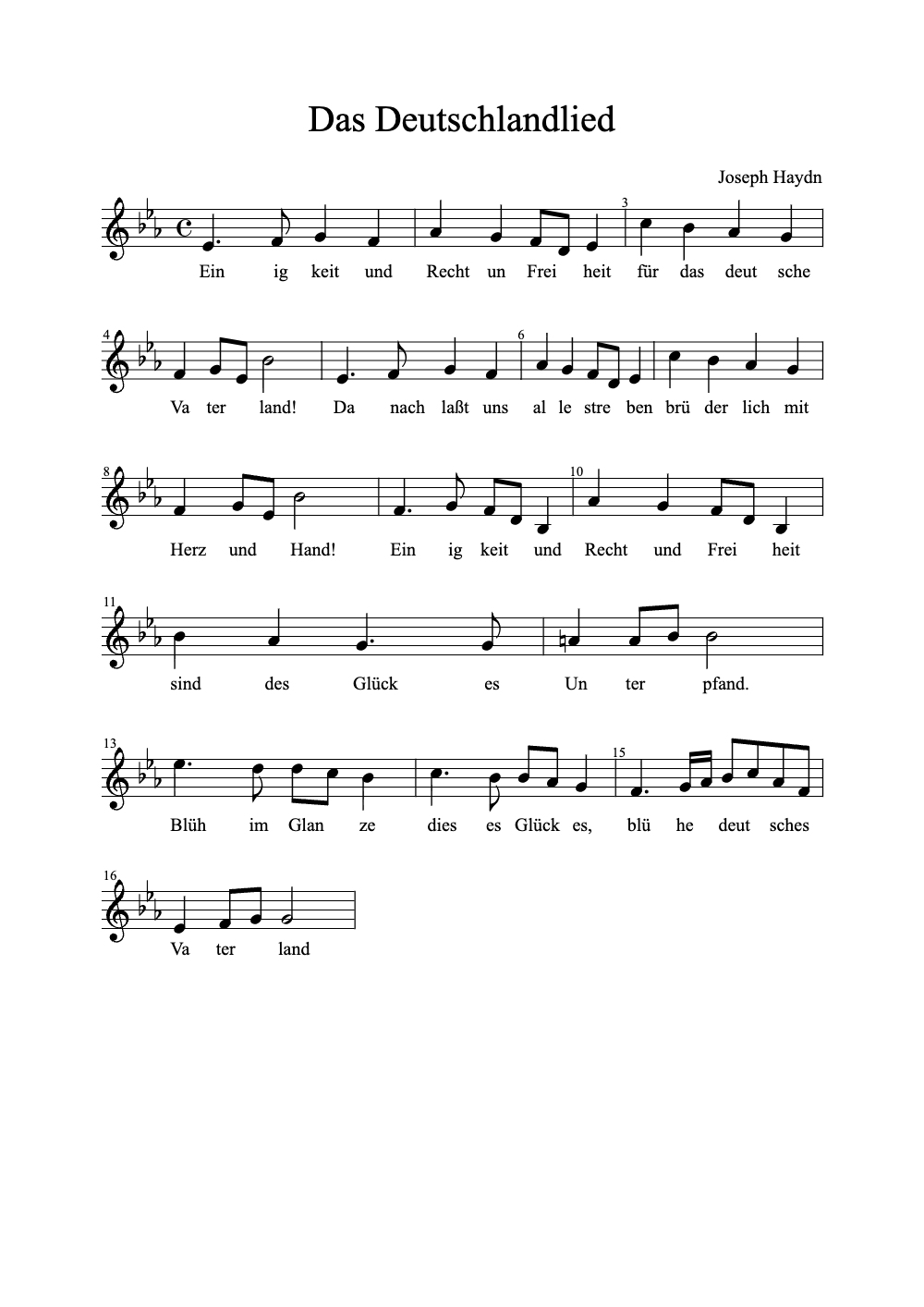 Sheet music preview for Das Deutschlandlied