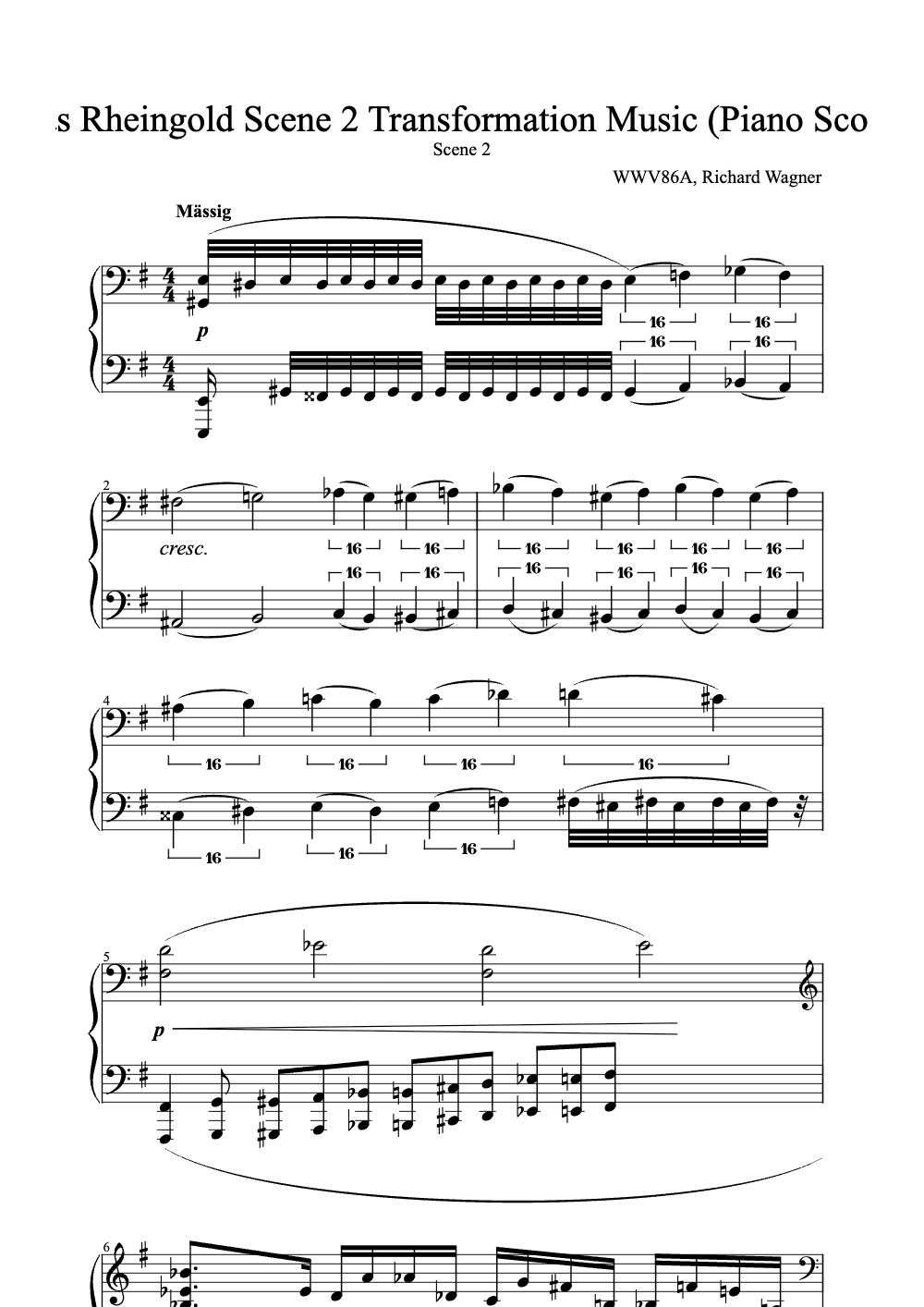 Sheet music preview for Das Rheingold: Scene 2 Transformation Music