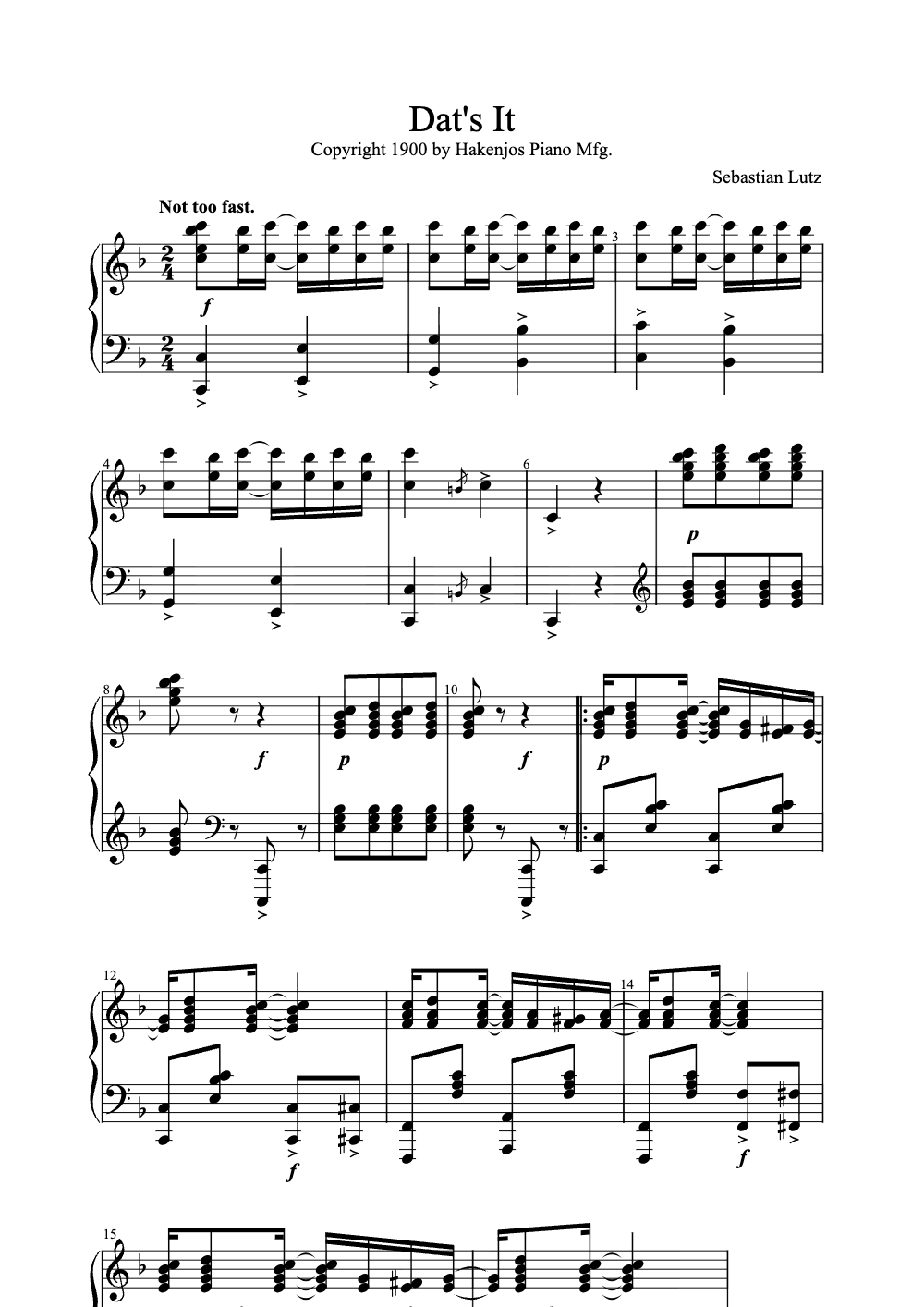 Sheet music preview for Dat's It