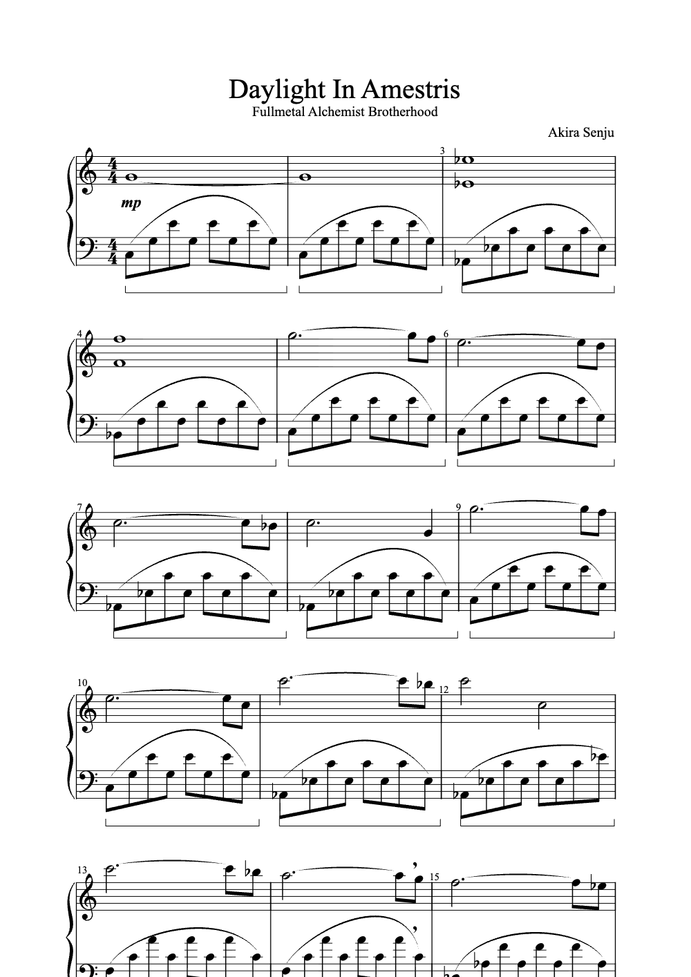 Sheet music preview for Daylight in Amestris