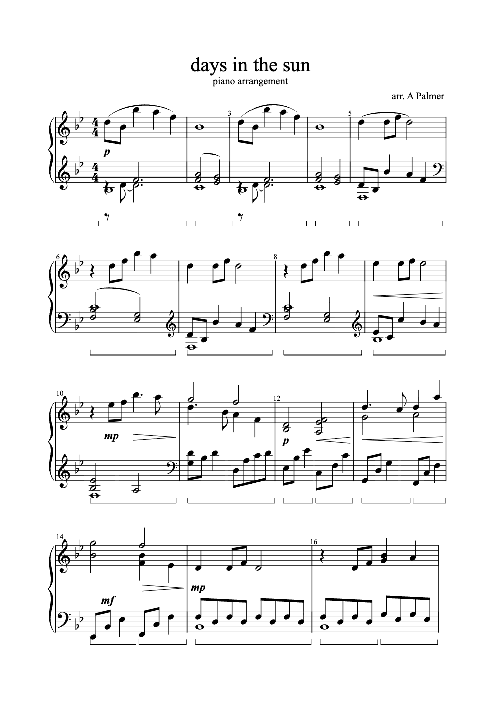 Sheet music preview for Days in the Sun