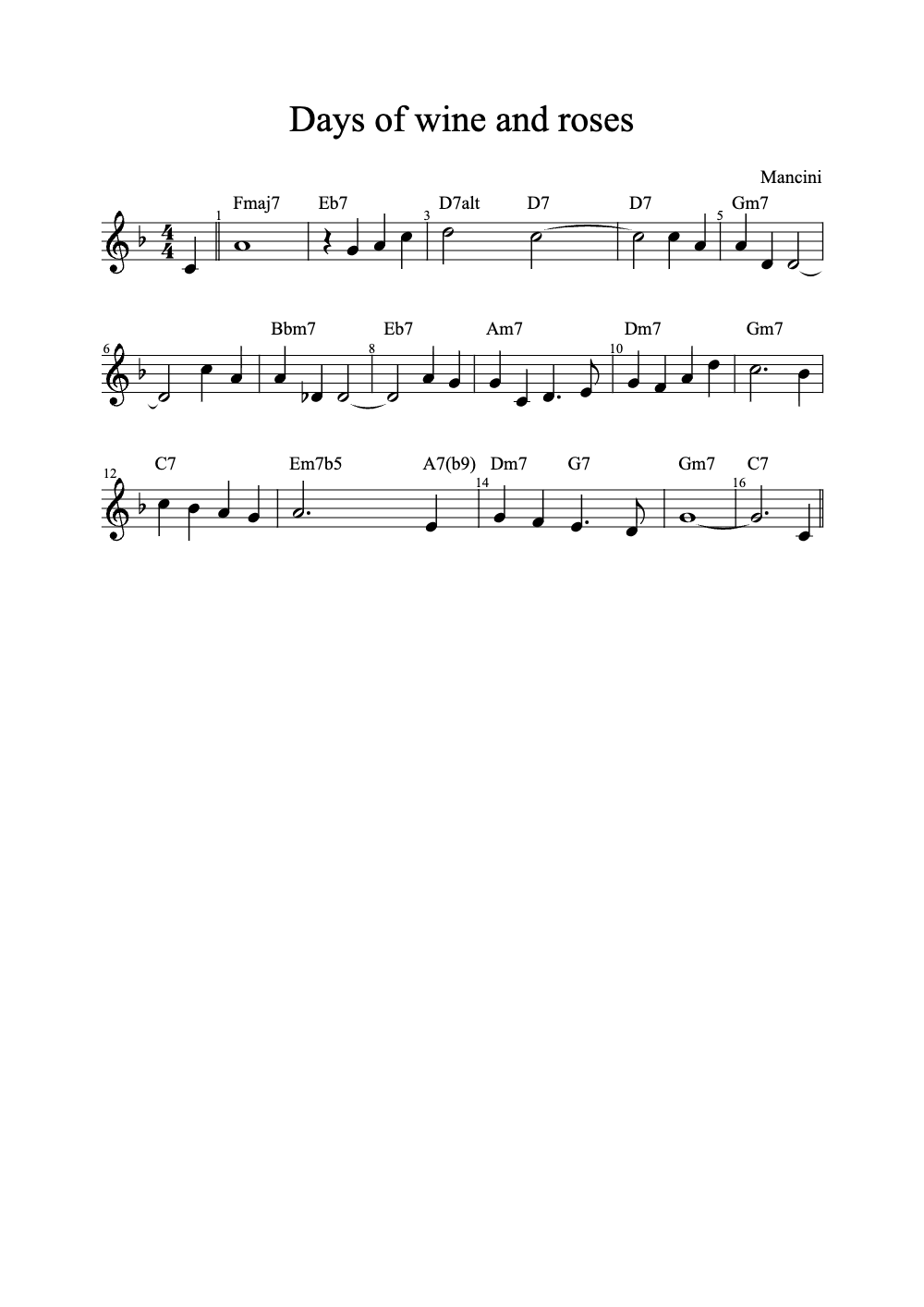 Sheet music preview for Days of Wine and Roses