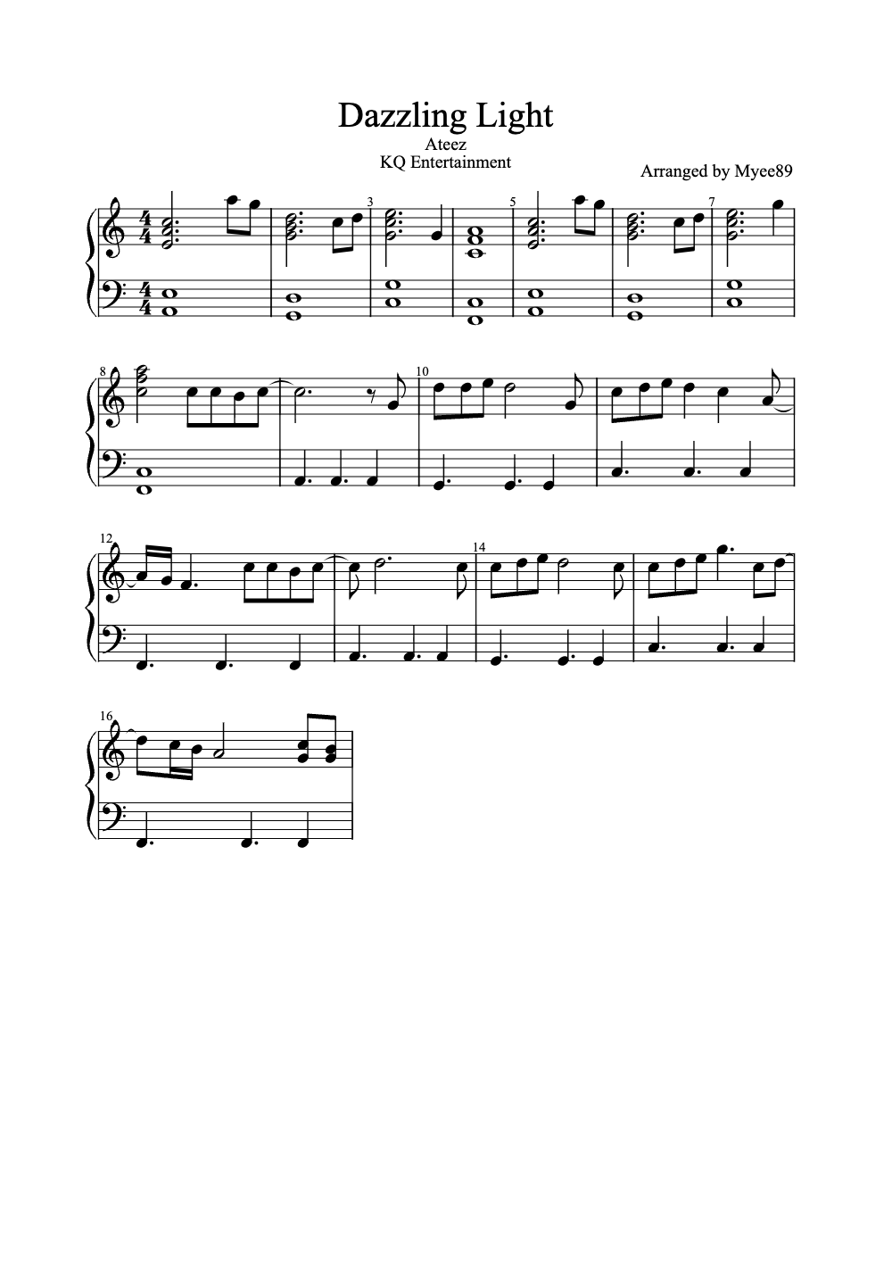 Sheet music preview for Dazzling Light