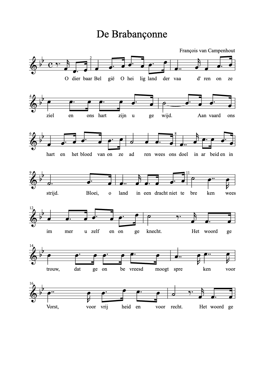 Sheet music preview for De Brabançonne