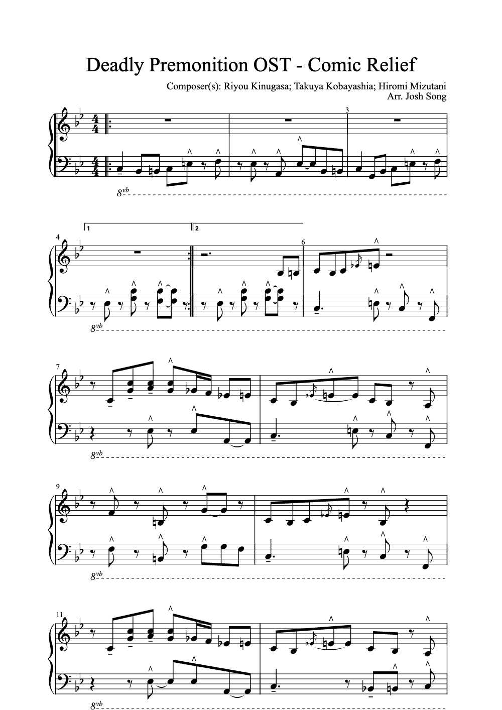 Sheet music preview for Deadly Premonition OST