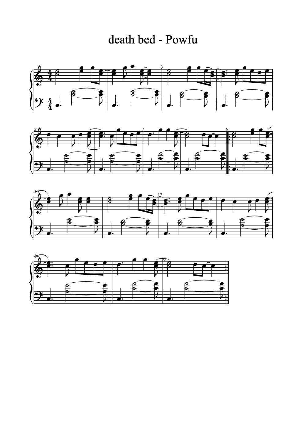 Sheet music preview for Death Bed