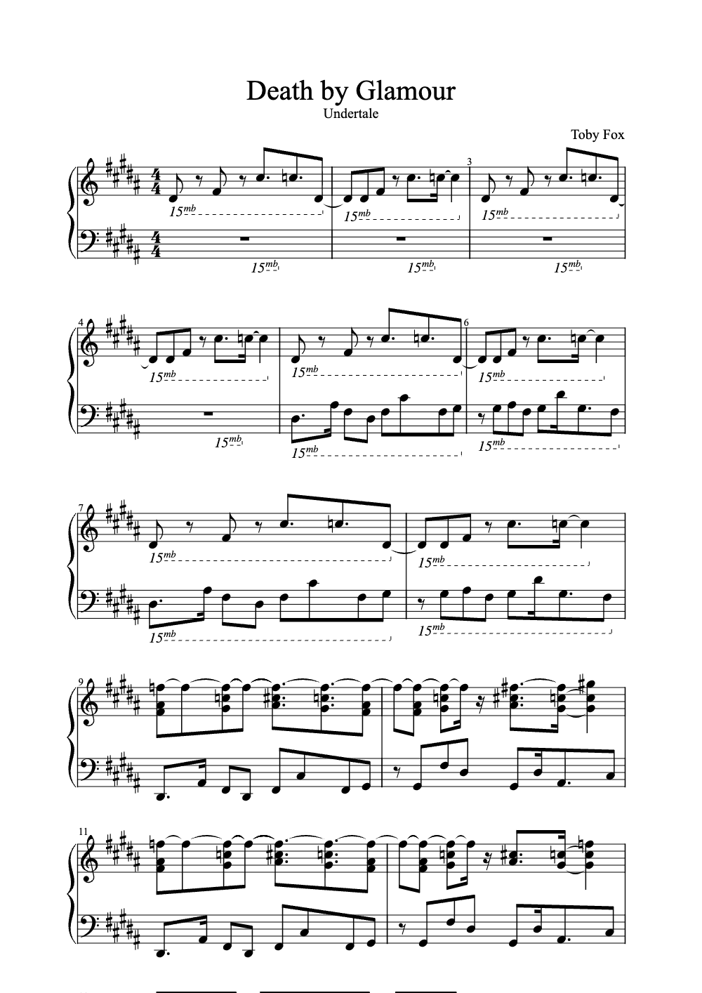 Sheet music preview for Death by Glamour