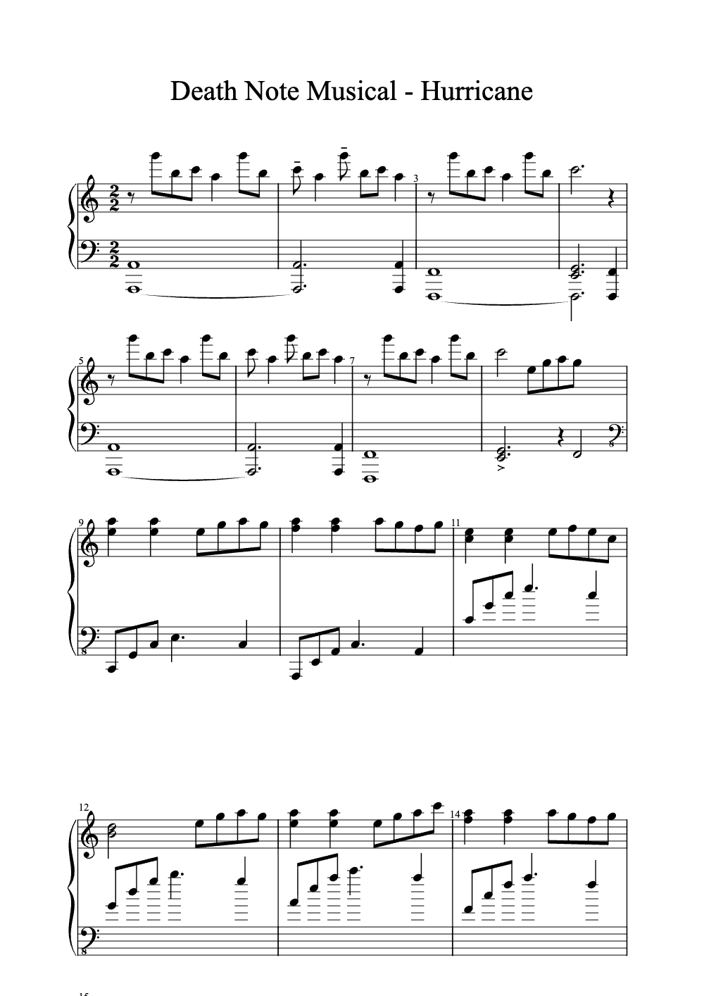 Sheet music preview for Hurricane
