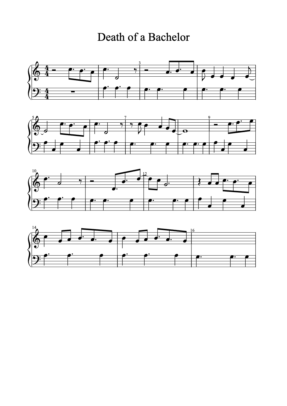 Sheet music preview for Death of a Bachelor