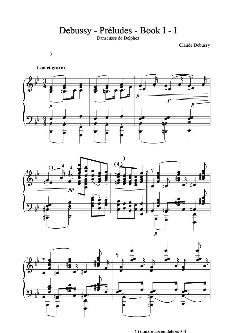 Sheet music preview for Préludes, Book I: I