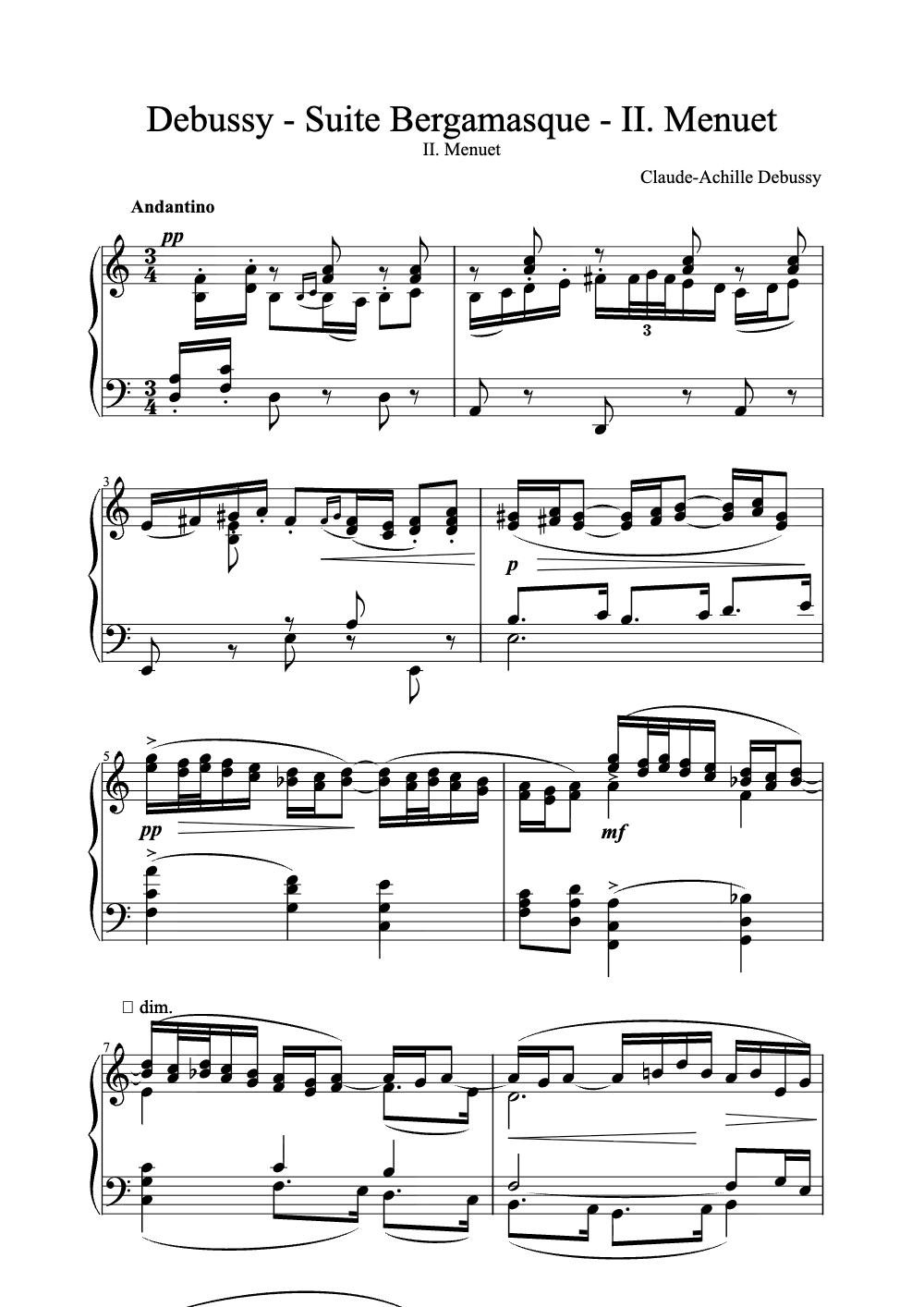 Sheet music preview for Menuet