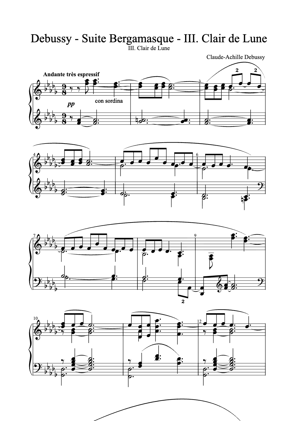 Sheet music preview for Clair de Lune