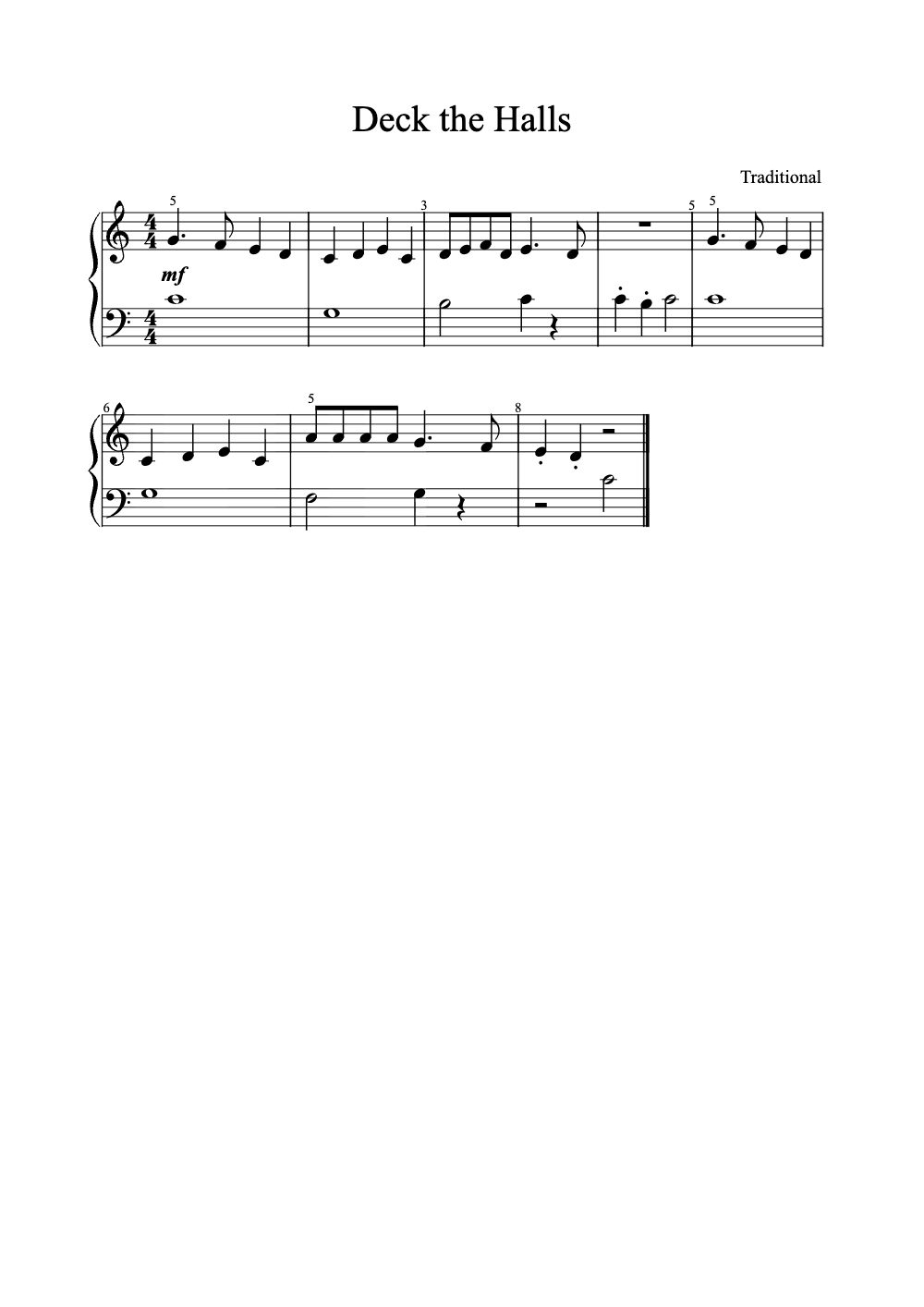 Sheet music preview for Deck the Halls