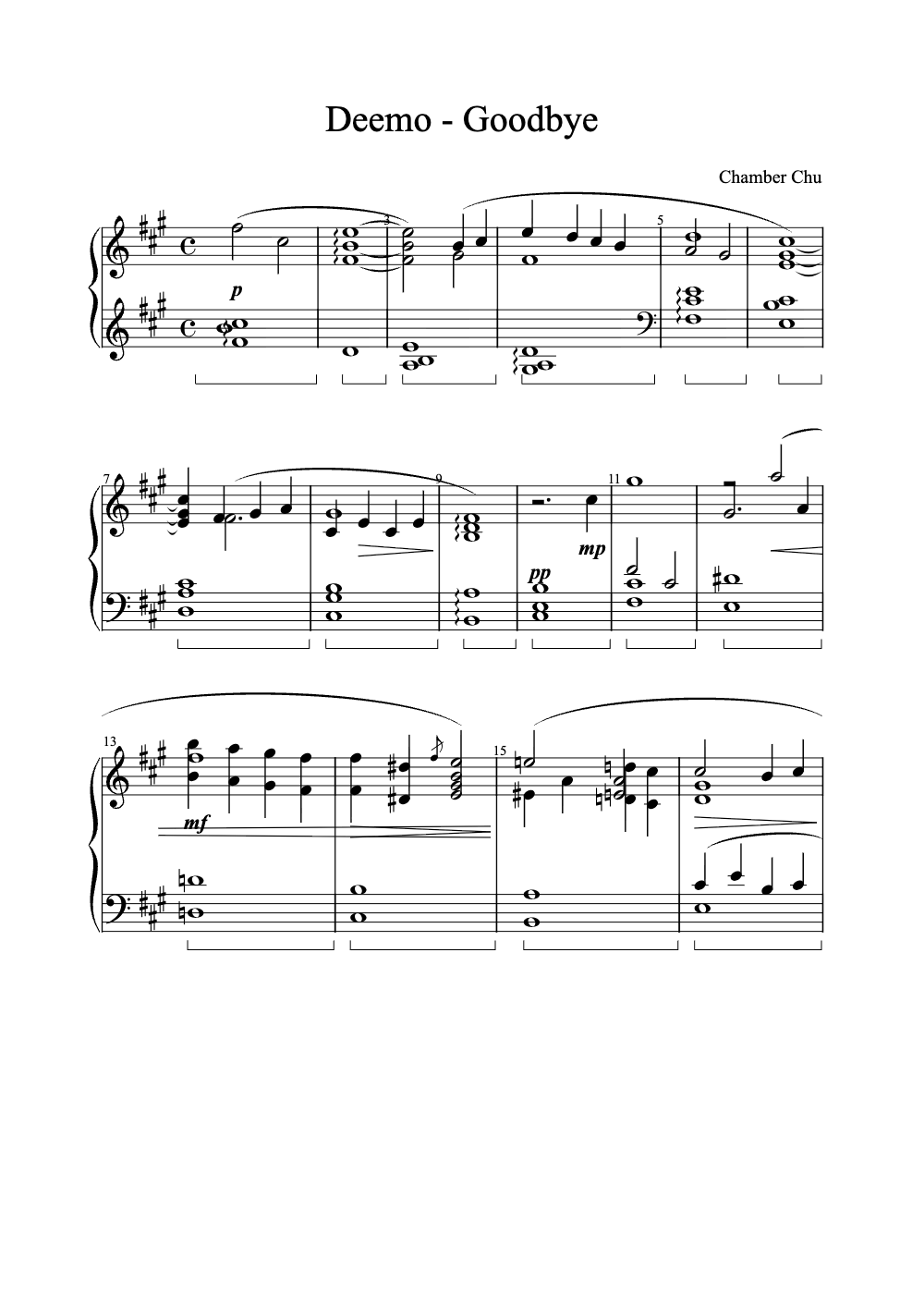 Sheet music preview for Goodbye