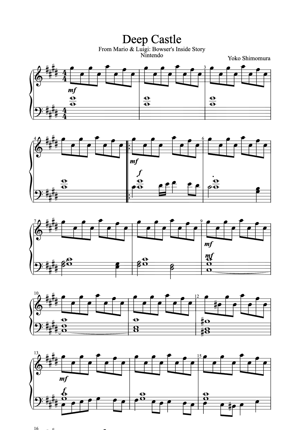 Sheet music preview for Deep Castle