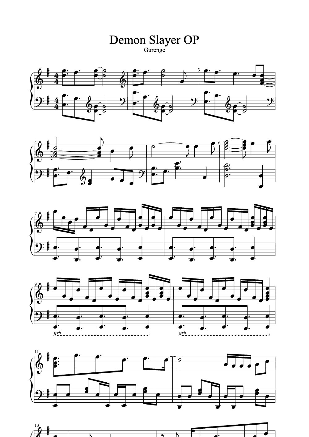 Sheet music preview for Demon Slayer OP