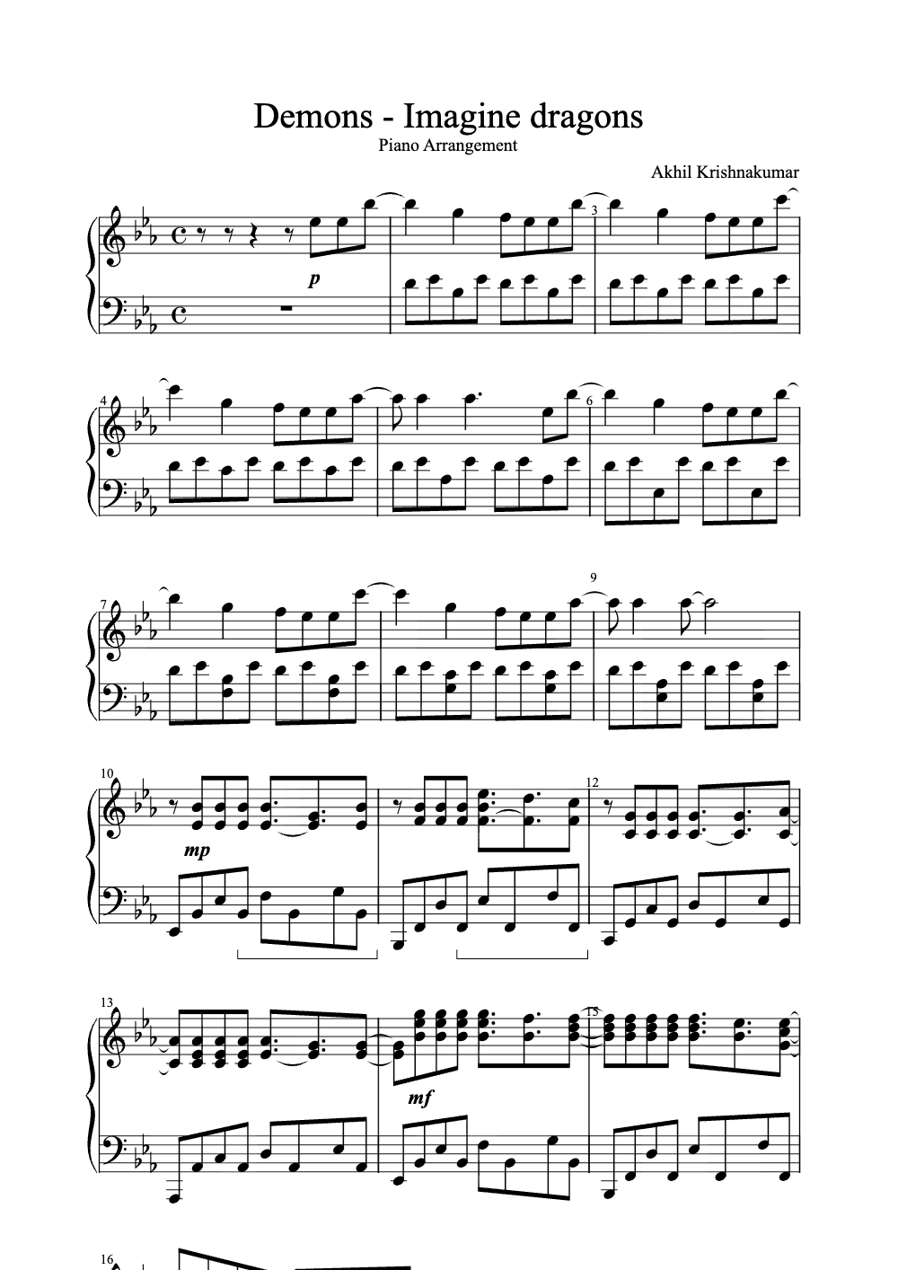 Sheet music preview for Demons