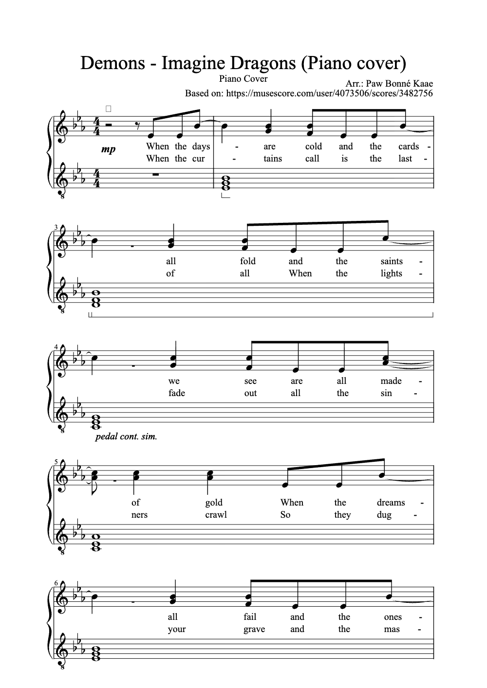 Sheet music preview for Demons