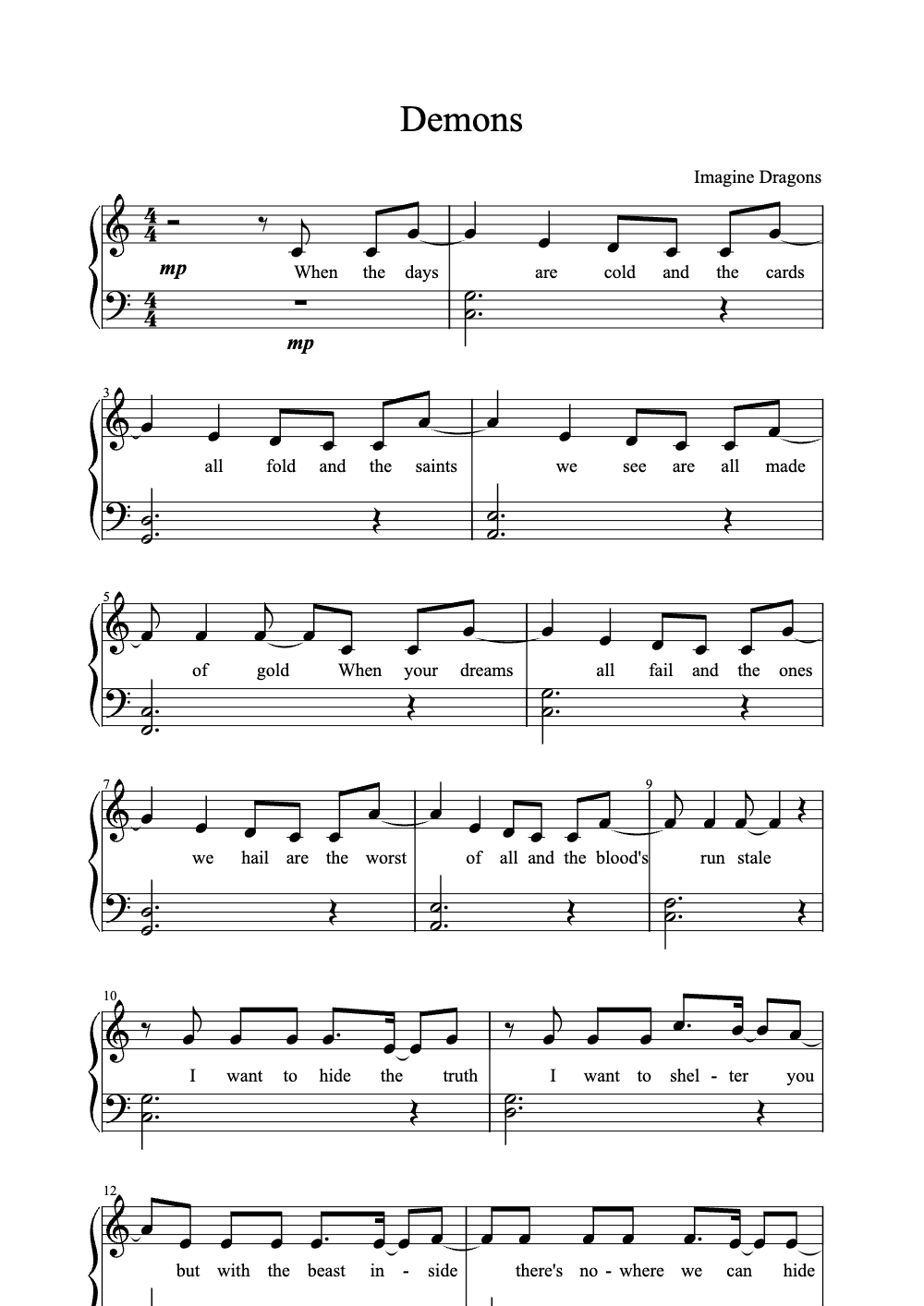 Sheet music preview for Demons