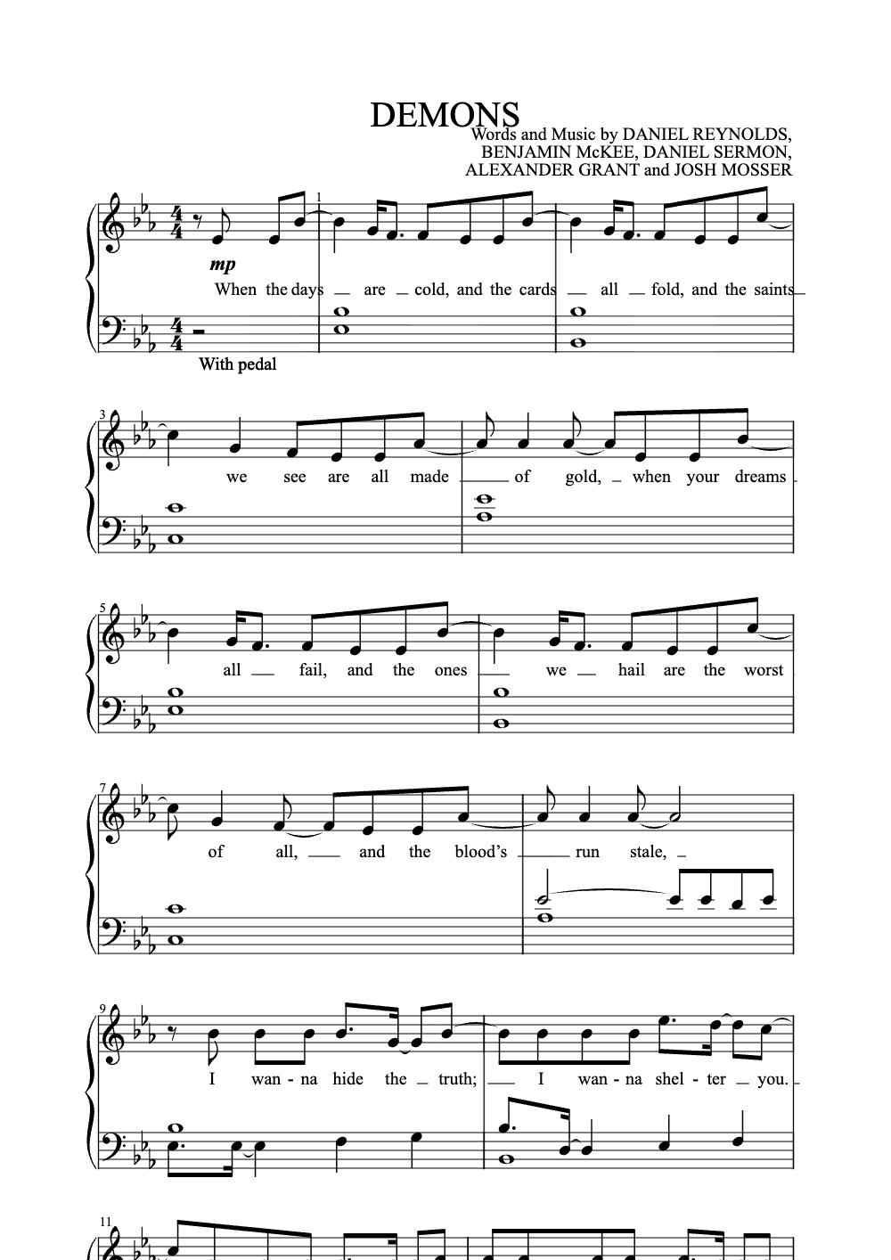 Sheet music preview for Demons