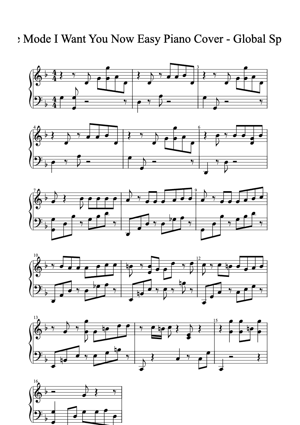Sheet music preview for I Want You Now