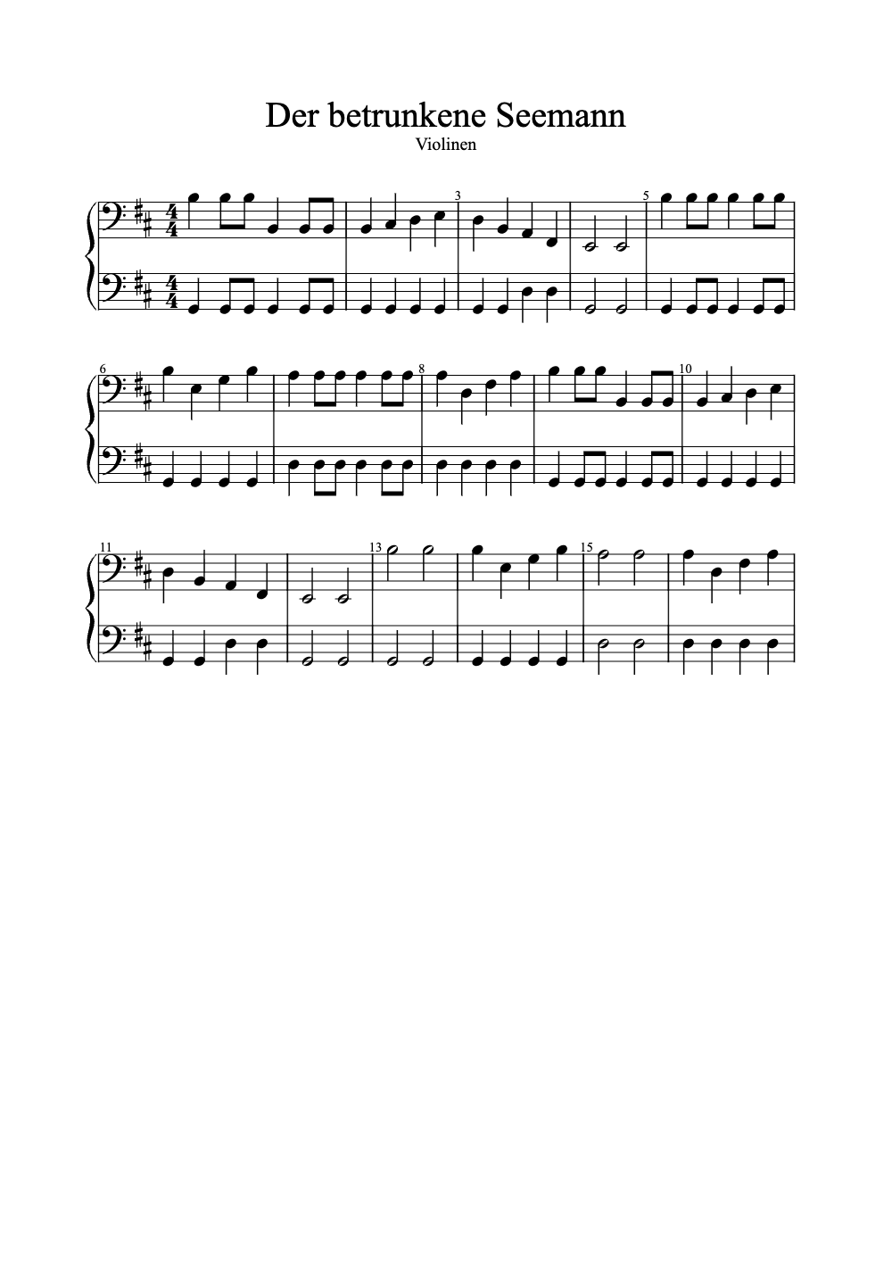 Sheet music preview for Der Betrunkene Seemann