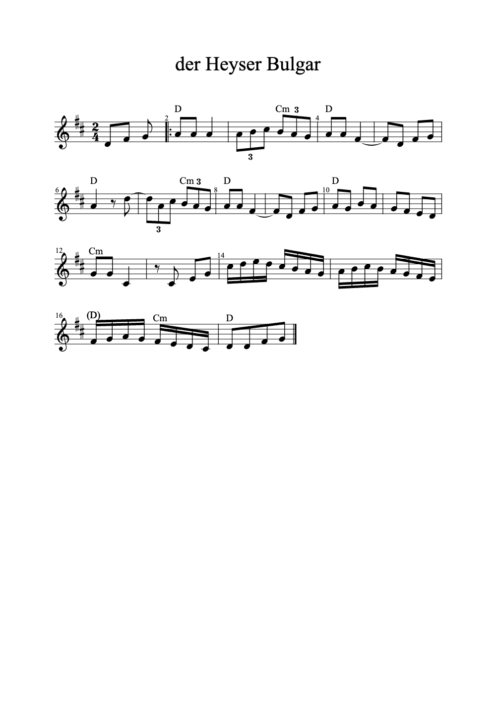 Sheet music preview for Der Heyser Bulgar