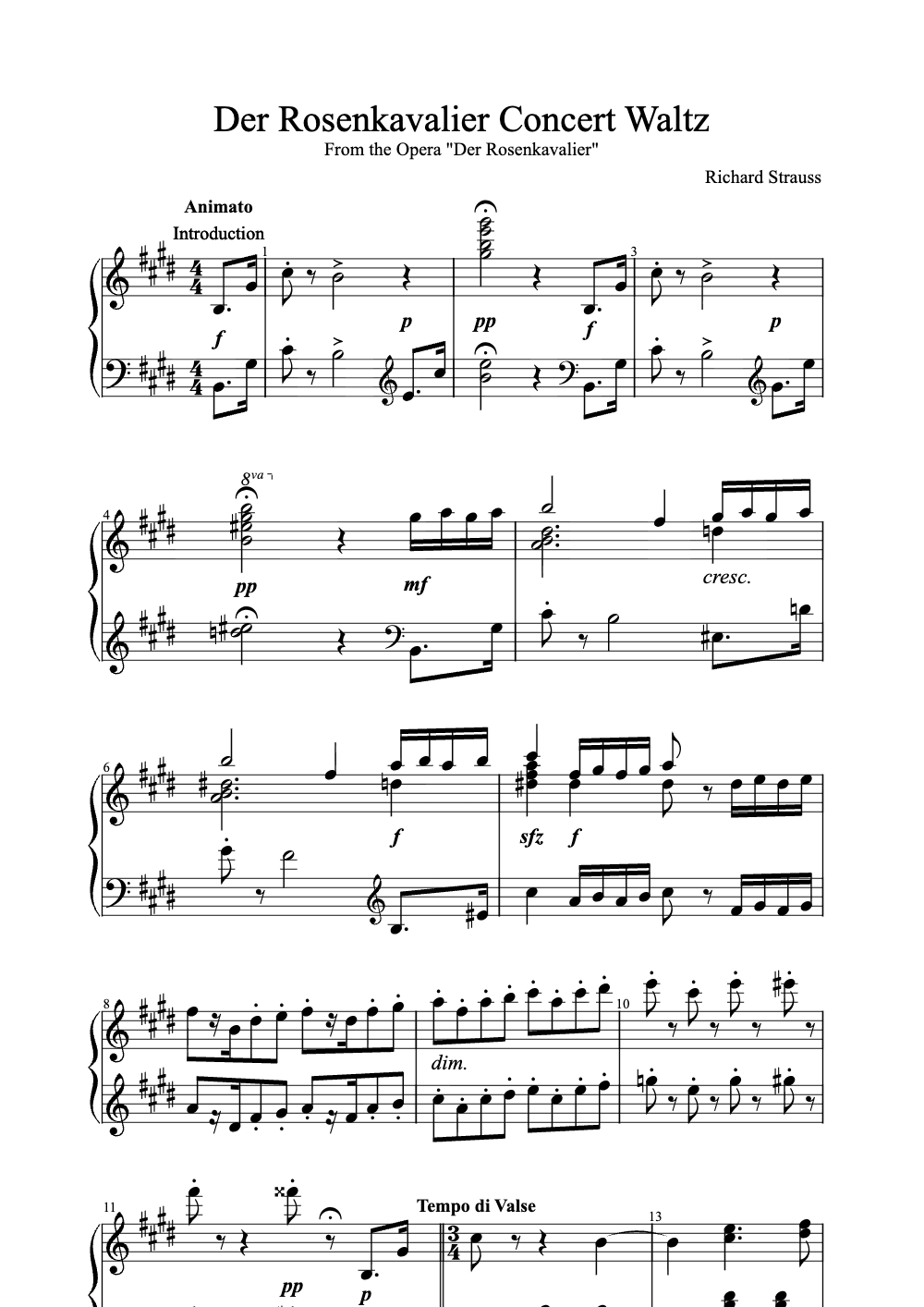 Sheet music preview for Der Rosenkavalier Concert Waltz