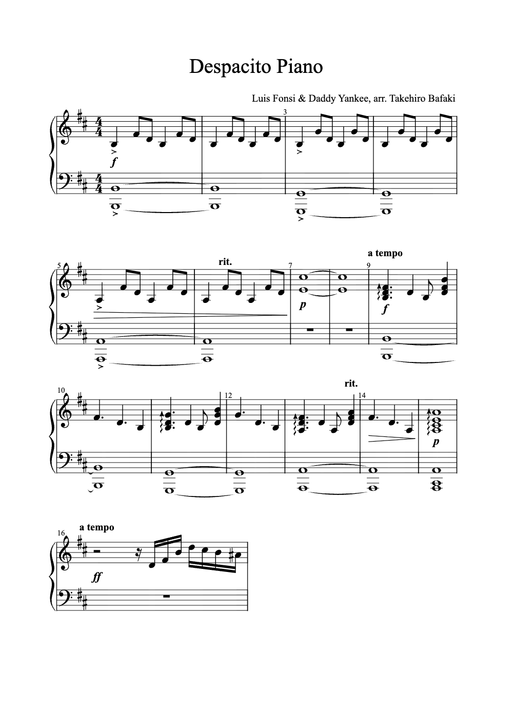 Sheet music preview for Despacito