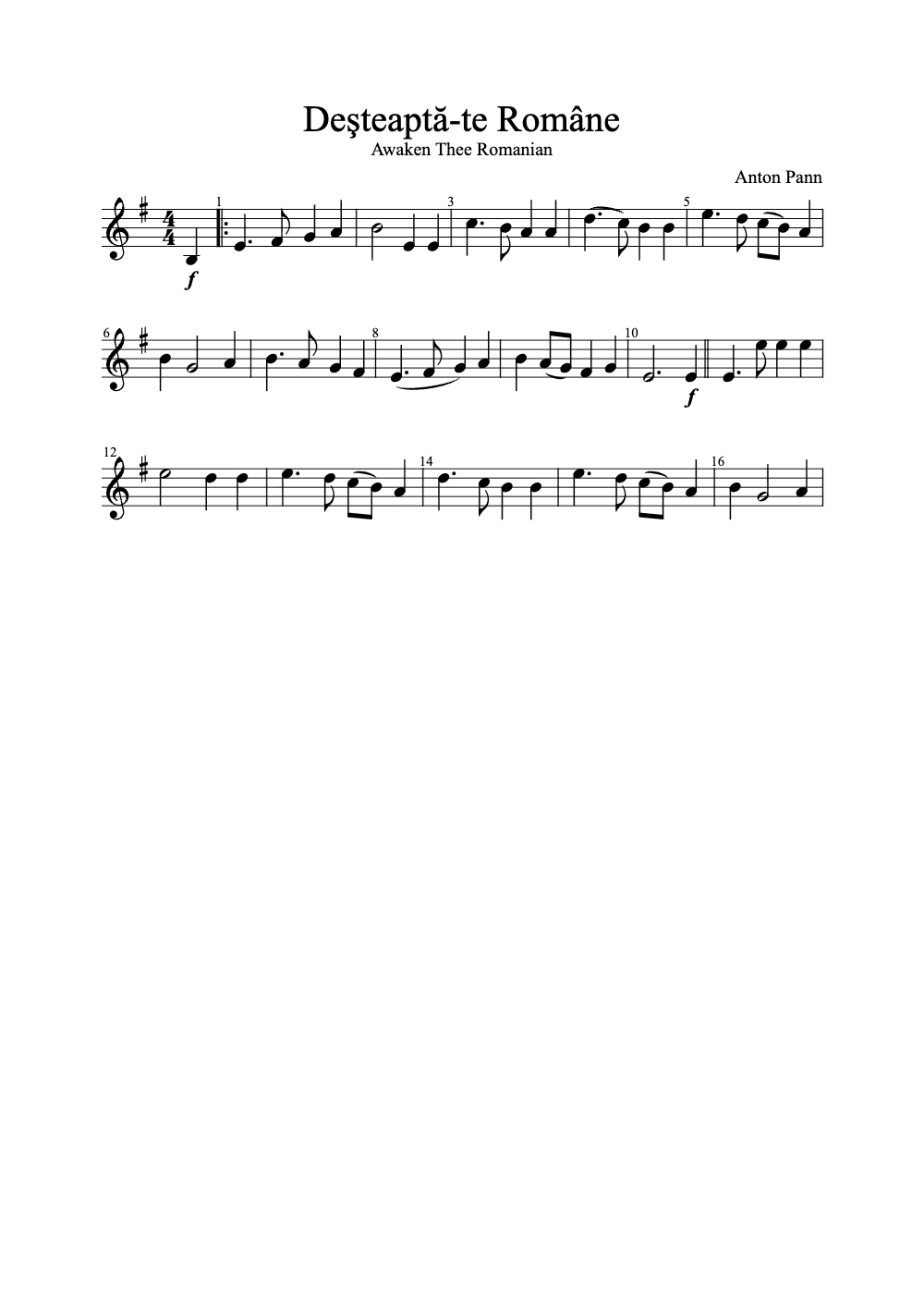 Sheet music preview for Deșteaptă-te Române