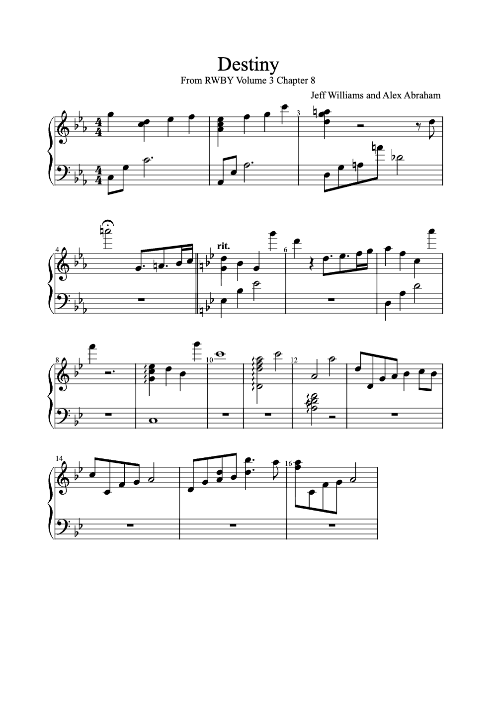 Sheet music preview for Destiny