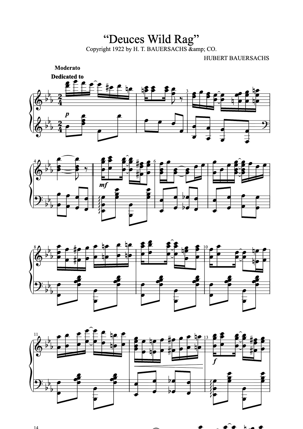Sheet music preview for Deuces Wild Rag