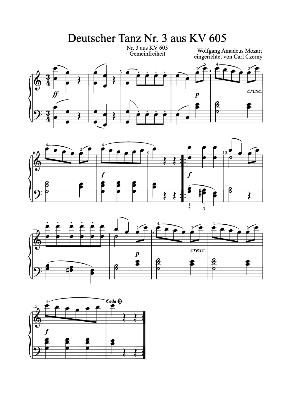 Sheet music preview for Deutscher Tanz Nr. 3 Aus KV 605