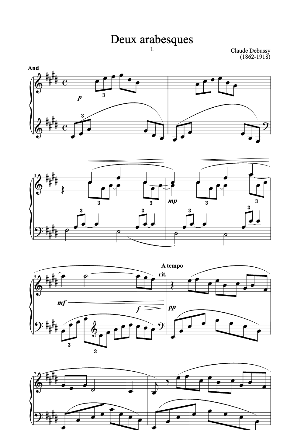 Sheet music preview for Deux Arabesques