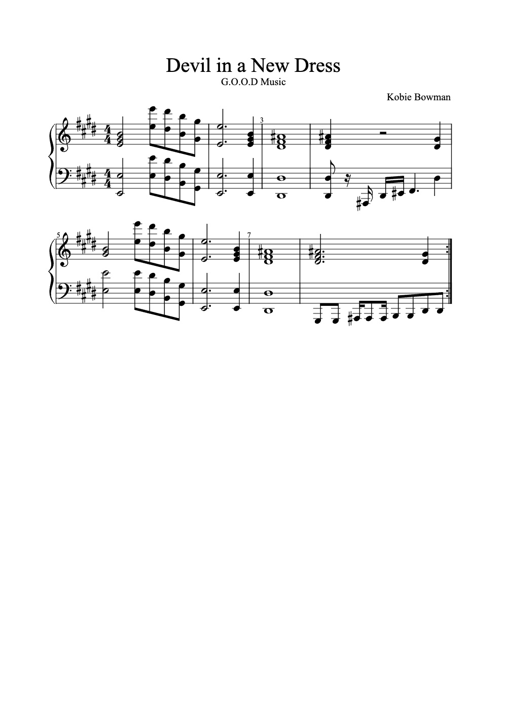 Sheet music preview for Devil in a New Dress