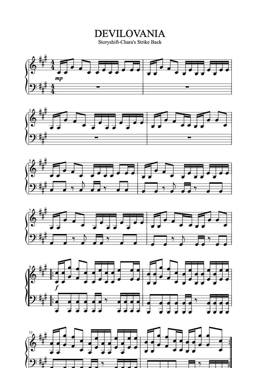 Sheet music preview for Devilovania