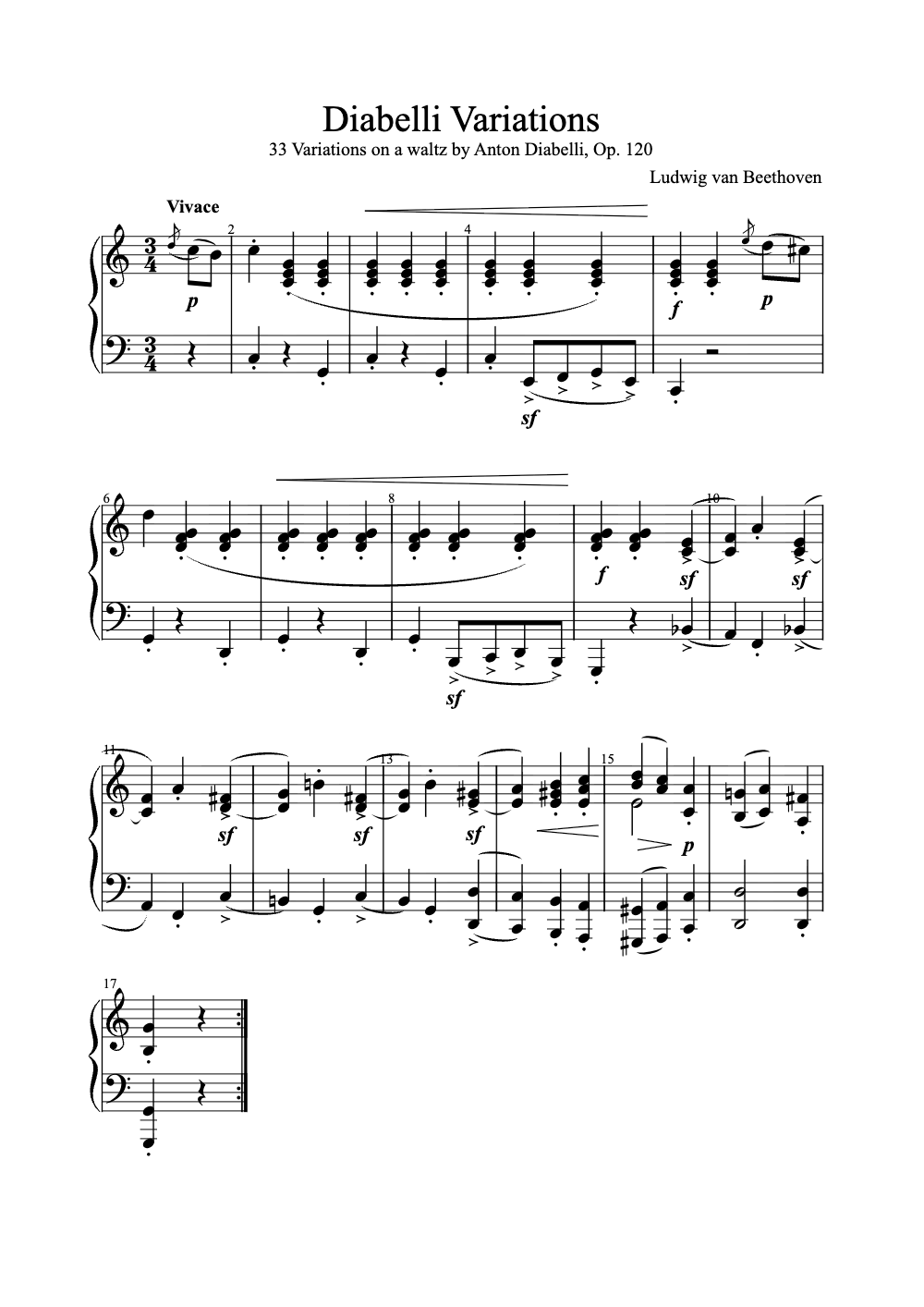 Sheet music preview for Diabelli Variations