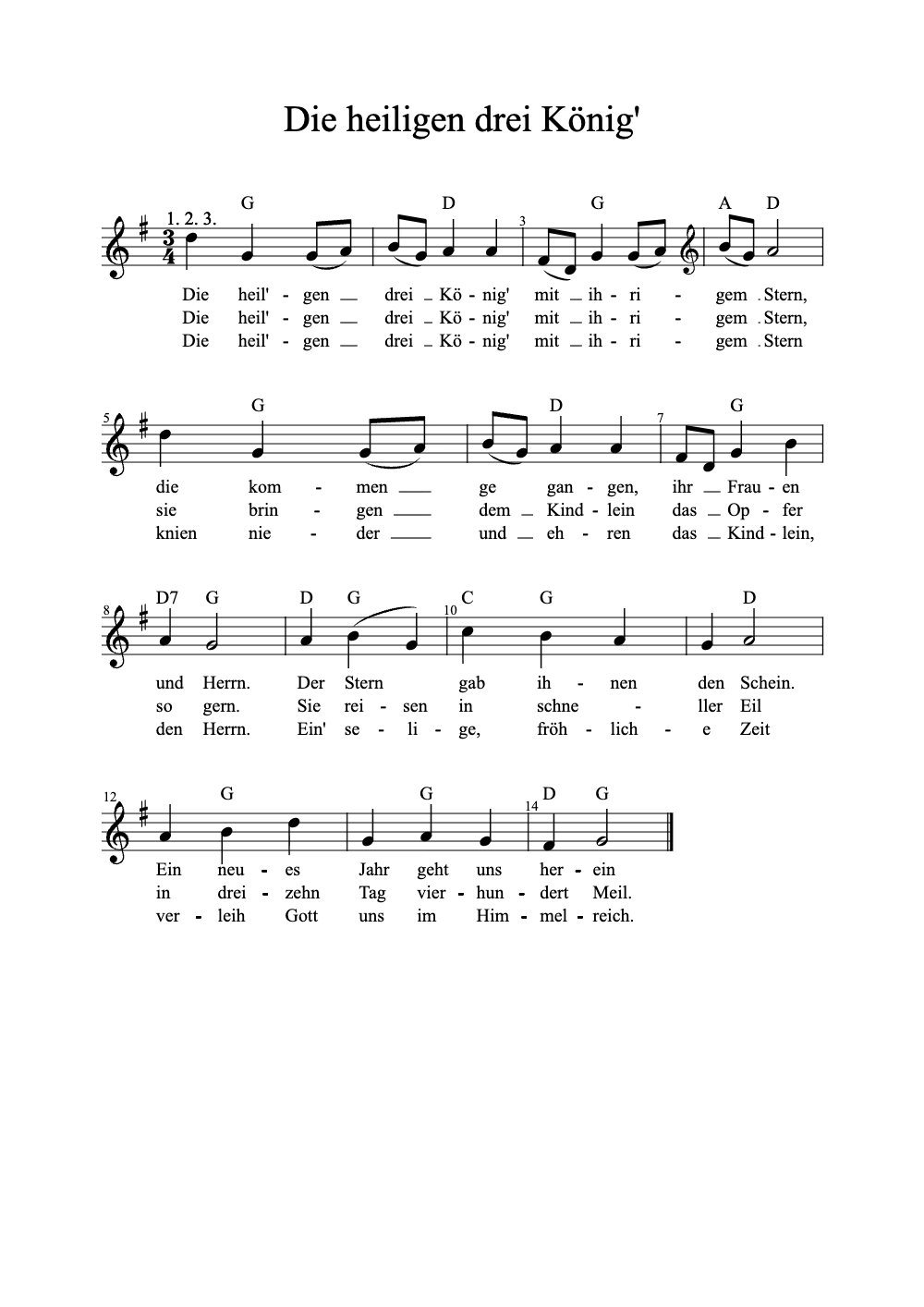 Sheet music preview for Die Heiligen Drei Könige