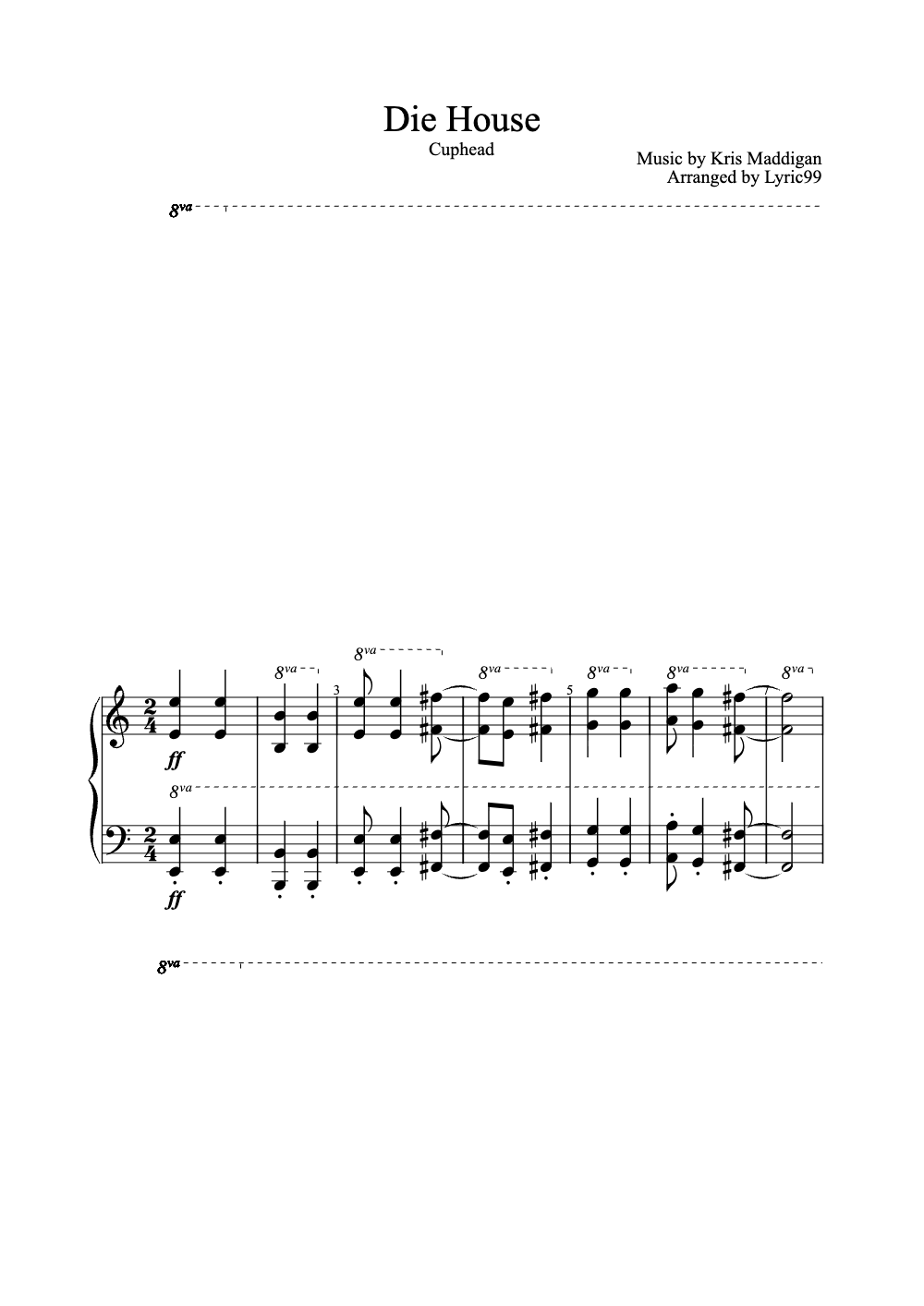 Sheet music preview for Die House