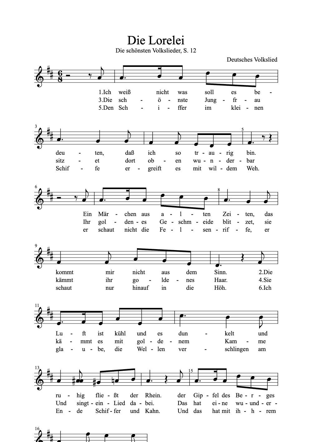 Sheet music preview for Die Lorelei