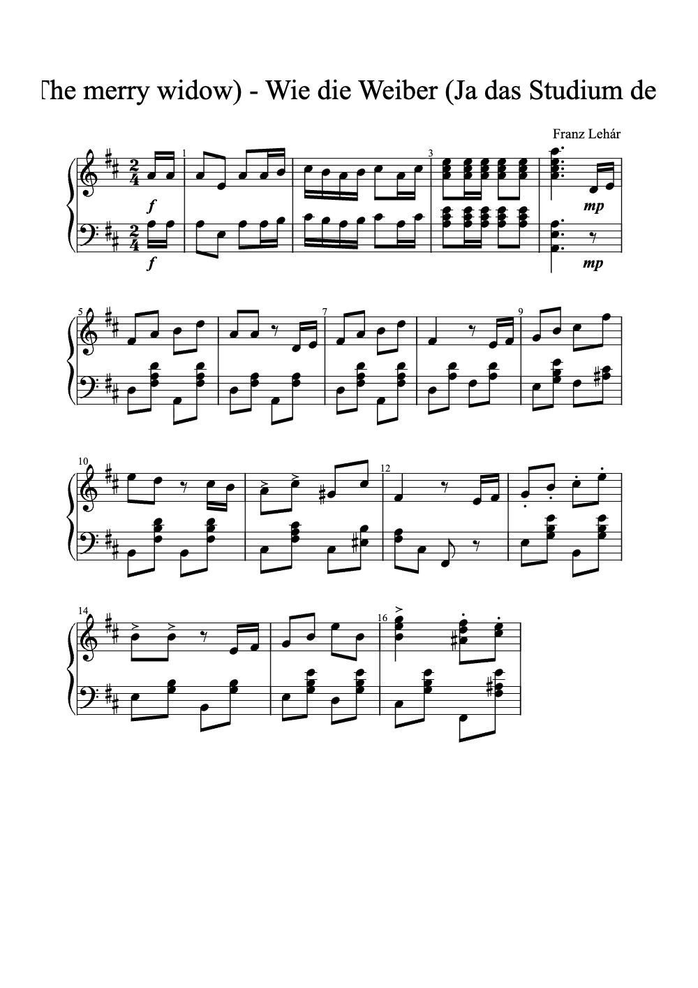 Sheet music preview for Die Lustige Witwe (The Merry Widow) - Wie die Weiber (Ja das Studium der Weiber ist Schwer)