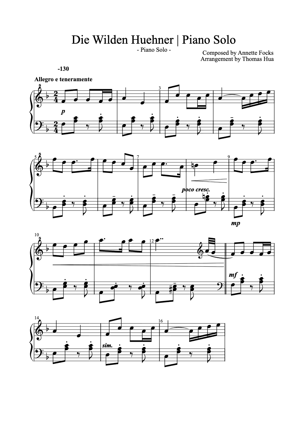 Sheet music preview for Die Wilden Hühnner